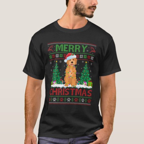 Merry Christmas Lighting Ugly Goldendoodle Christm T_Shirt