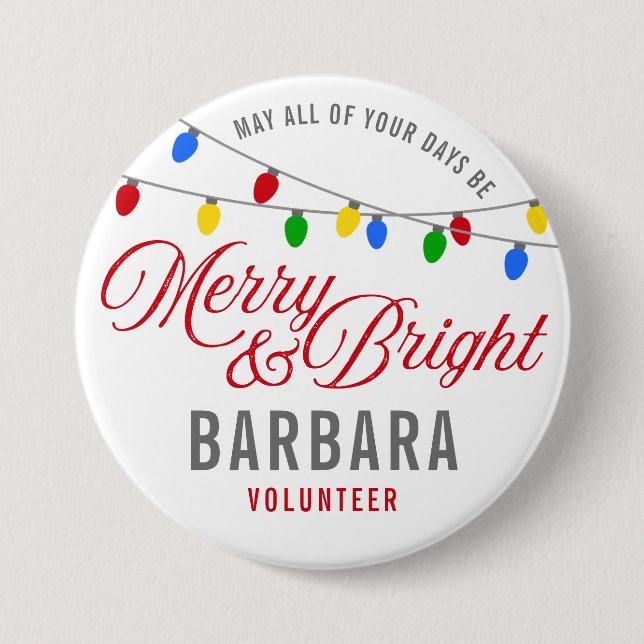 Merry Christmas Lights Custom Nametag Pinback Button (Front)