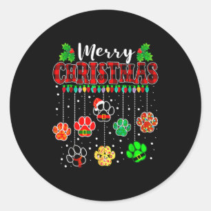 Merry Christmas Lights Dog Paw Xmas  Classic Round Sticker