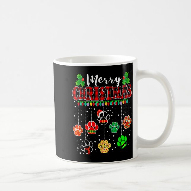 Merry Christmas Lights Dog Paw Xmas  Coffee Mug (Right)