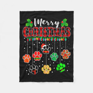 Merry Christmas Lights Dog Paw Xmas Fleece Blanket