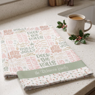 Merry Christmas Lights Family Name Holiday Kitchen Towel