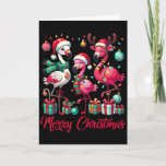 Merry Christmas Lights Flamingo Santa Hat Snow Xma Card