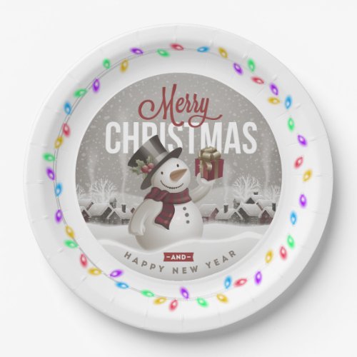 Merry Christmas Lights Frame Paper Plate