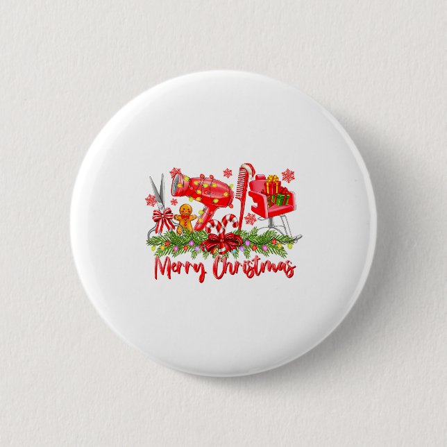 Merry Christmas Lights Hairstylist Tool Hairdresse Button (Front)
