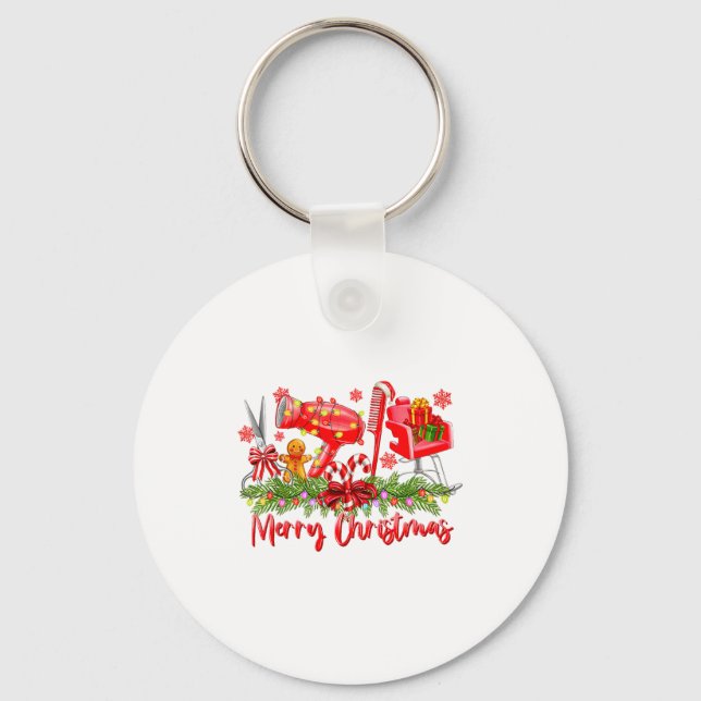 Merry Christmas Lights Hairstylist Tool Hairdresse Keychain (Front)