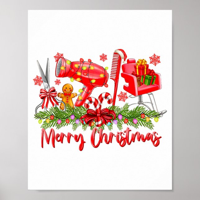 Merry Christmas Lights Hairstylist Tool Hairdresse Poster (Front)