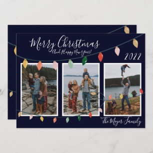 Merry Christmas Lights Midnight Blue Photo Holiday Card