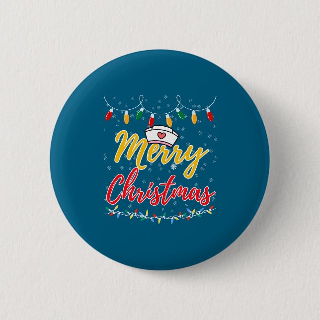 Merry Christmas Lights Nurse Hat Xmas Funny Nurse  Button (Front)