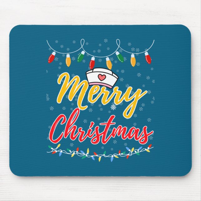 Merry Christmas Lights Nurse Hat Xmas Funny Nurse  Mouse Pad (Front)