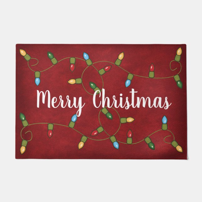 Merry Christmas Lights On Red Doormat (Front)