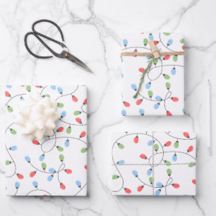 Merry Christmas Lights Pattern Wrapping Paper Sheets