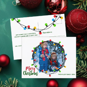 Merry Christmas Lights Photo Red Green Festive Postcard