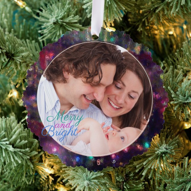 Merry Christmas Lights Photo Template Ornament Card (Insitu (Tree))