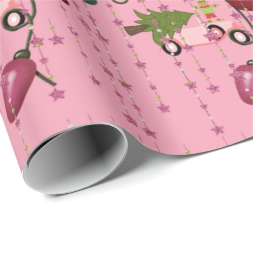 Merry Christmas Lights Pink Car Wrapping Paper