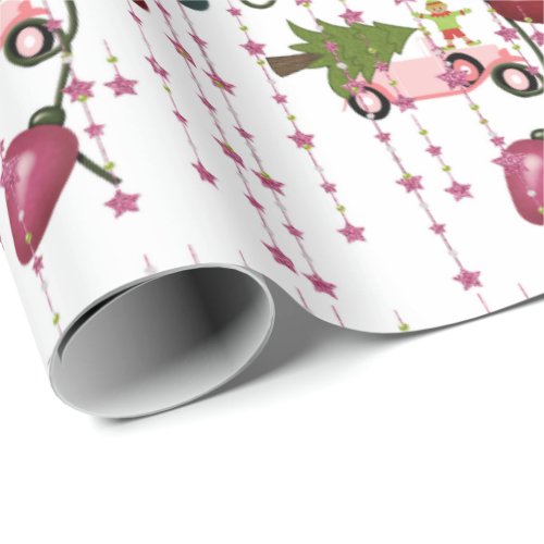 Merry Christmas Lights Pink Car Wrapping Paper