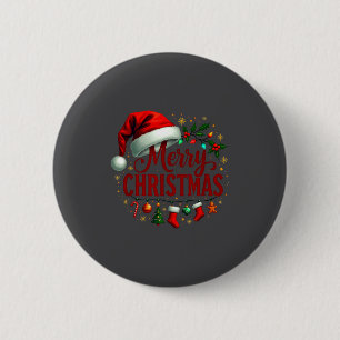 Merry Christmas Lights Red Santa Hat Family Men Wo Button