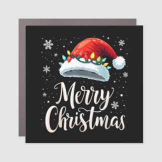 Merry Christmas Lights Red Santa Hat Tree Family Car Magnet