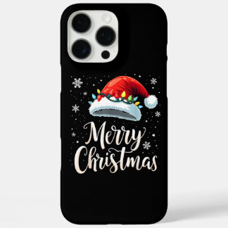 Merry Christmas Lights Red Santa Hat Tree Family iPhone 16 Pro Max Case
