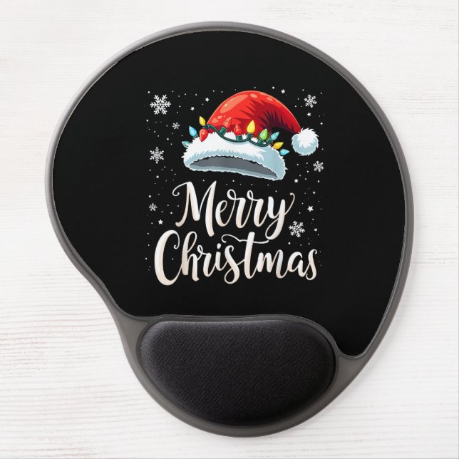 Merry Christmas Lights Red Santa Hat Tree Family Gel Mouse Pad (Front)