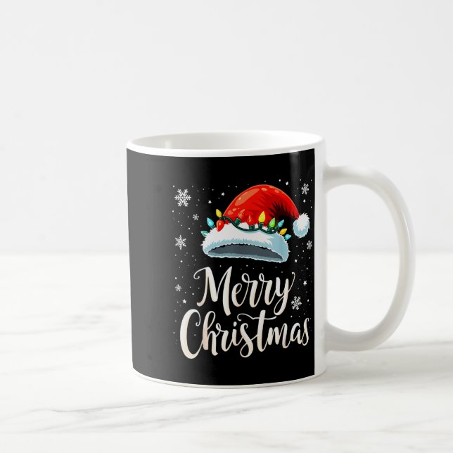 Merry Christmas Lights Red Santa Hat Xmas Family  Coffee Mug (Right)