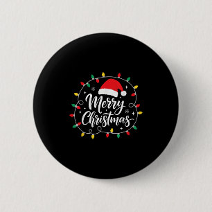 Merry Christmas Lights Red Santa Hat Xmas Family M Button