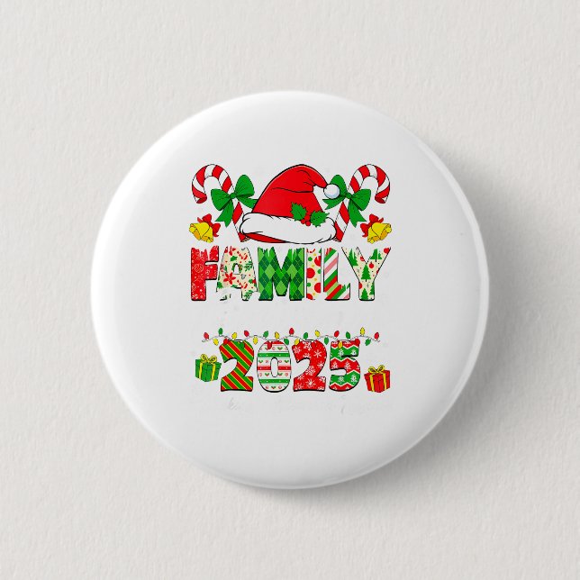 Merry Christmas Lights Red Santa Hat Xmas Family M Button (Front)