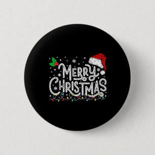 Merry Christmas Lights Red Santa Hat Xmas Family M Button