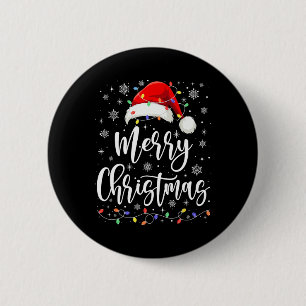 Merry Christmas Lights Red Santa Hat Xmas Family M Button