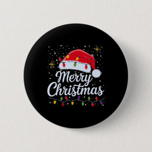 Merry Christmas Lights Red Santa Hat Xmas Family M Button