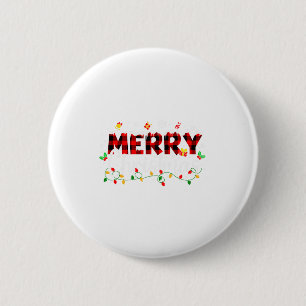 Merry Christmas Lights Red Santa Hat Xmas Family M Button