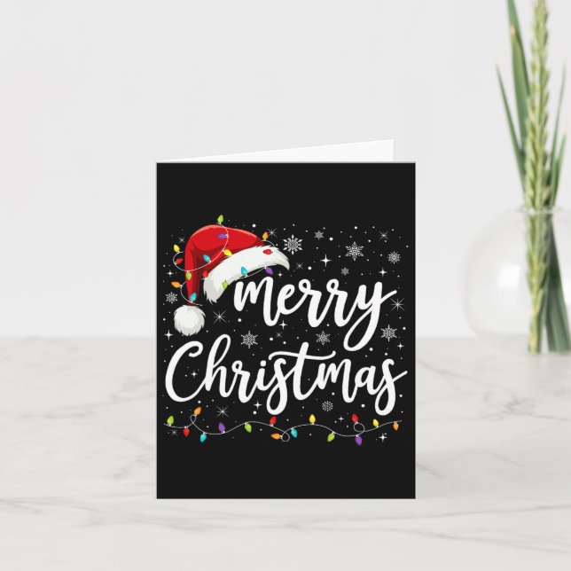 Merry Christmas Lights Red Santa Hat Xmas Family M Card (Front)