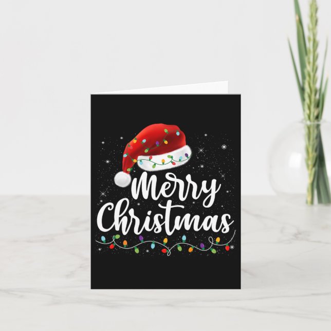 Merry Christmas Lights Red Santa Hat Xmas Family M Card (Front)