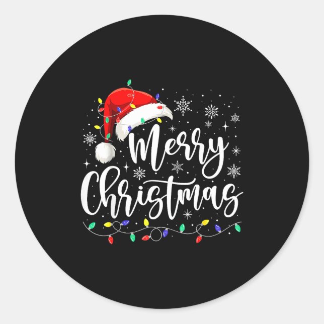 Merry Christmas Lights Red Santa Hat Xmas Family M Classic Round Sticker (Front)