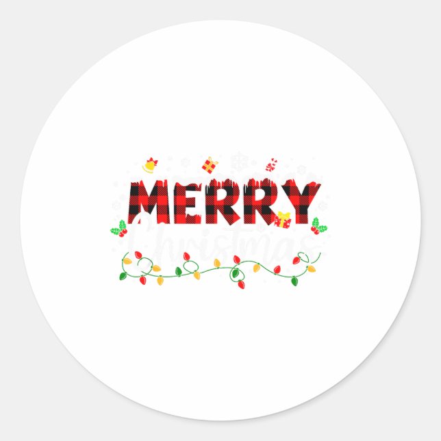 Merry Christmas Lights Red Santa Hat Xmas Family M Classic Round Sticker (Front)
