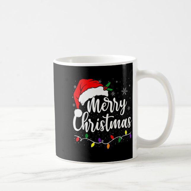 Merry Christmas Lights Red Santa Hat Xmas Family M Coffee Mug (Right)
