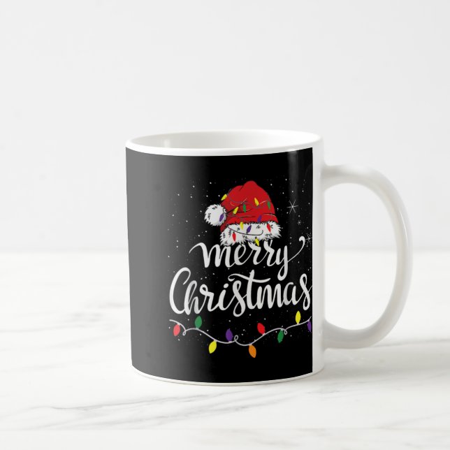 Merry Christmas Lights Red Santa Hat Xmas Family M Coffee Mug (Right)
