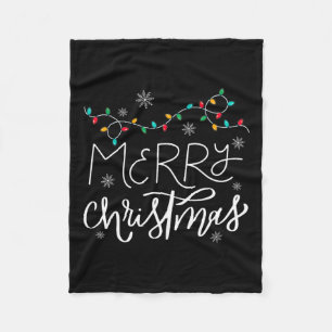 Merry Christmas Lights Red Santa Hat Xmas Family M Fleece Blanket