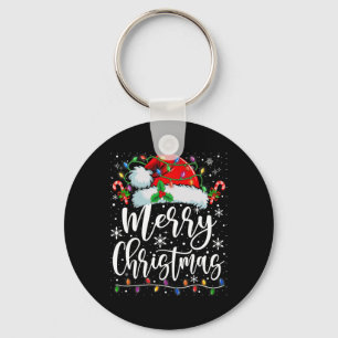Merry Christmas Lights Red Santa Hat Xmas Family M Keychain