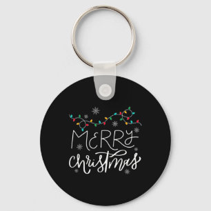 Merry Christmas Lights Red Santa Hat Xmas Family M Keychain