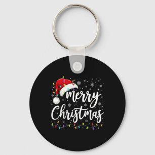 Merry Christmas Lights Red Santa Hat Xmas Family M Keychain