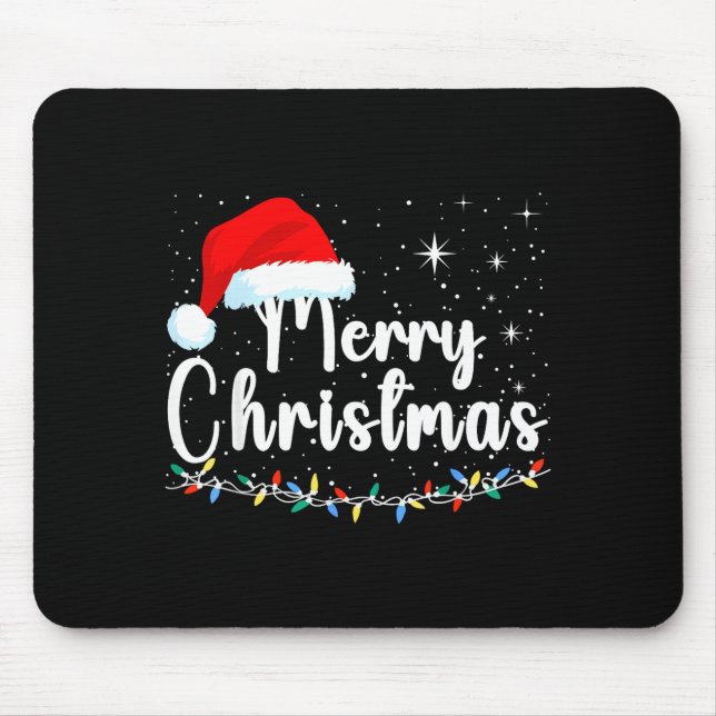 Merry Christmas Lights Red Santa Hat Xmas Family M Mouse Pad (Front)