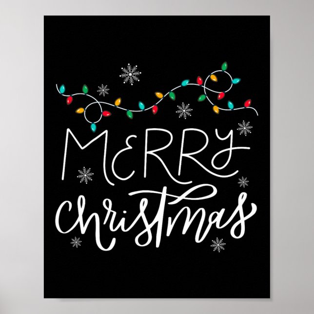 Merry Christmas Lights Red Santa Hat Xmas Family M Poster (Front)
