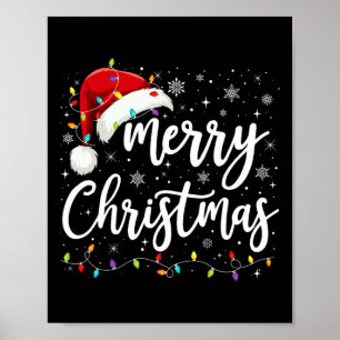 Merry Christmas Lights Red Santa Hat Xmas Family M Poster