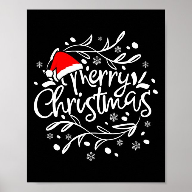 Merry Christmas Lights Red Santa Hat Xmas Family M Poster (Front)