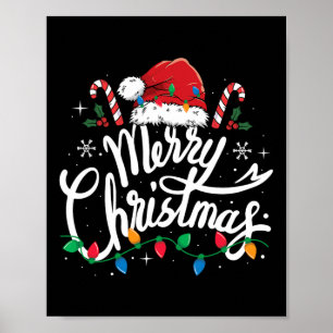 Merry Christmas Lights Red Santa Hat Xmas Family M Poster