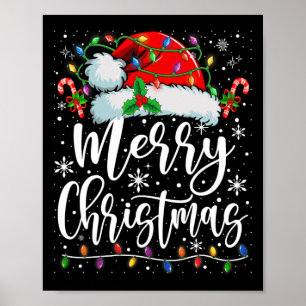 Merry Christmas Lights Red Santa Hat Xmas Family M Poster