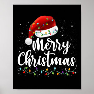 Merry Christmas Lights Red Santa Hat Xmas Family M Poster