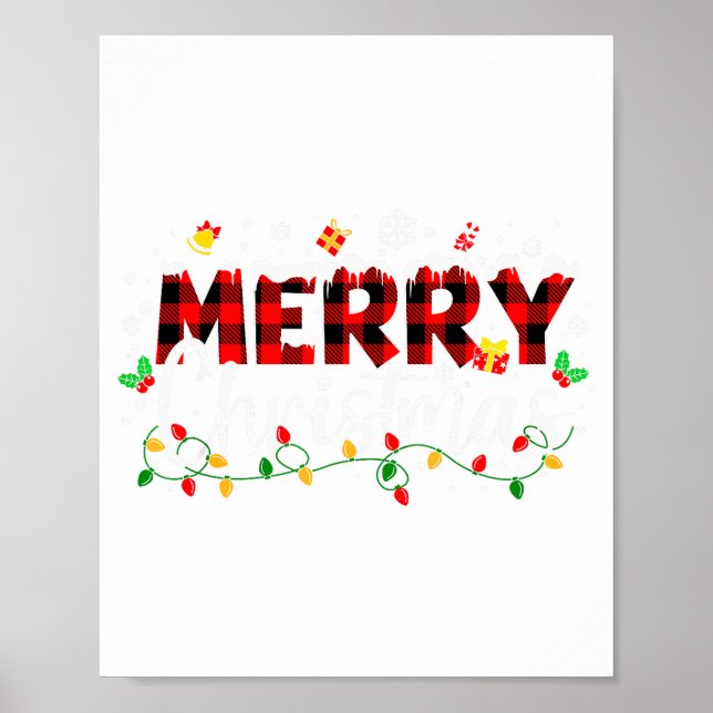 Merry Christmas Lights Red Santa Hat Xmas Family M Poster (Front)