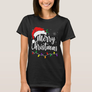 Merry Christmas Lights Red Santa Hat Xmas Family M T-Shirt